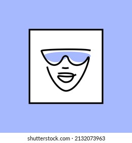 sunglasses logo. summer accessory for eye protection. face with glasses - silhouette of thin lines. glasses - very peri icon