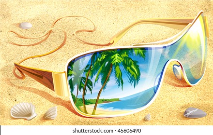 Sunglasses With Palm Trees And Ocean