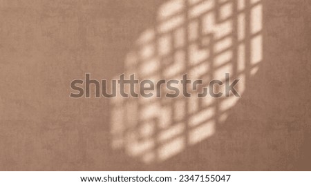 Sunlight and shadow of Chinese window grill on brown stucco texture wall with space for luxury Asian fashion, beauty, cosmetic, skincare, body care, jewelry product display background 3D