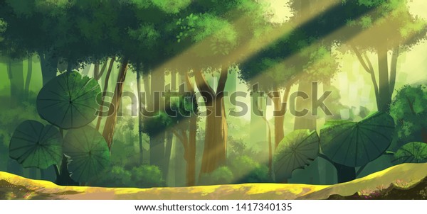 Arriere Plan Foret Ensoleille Pour Dessin Anime Illustration De Stock