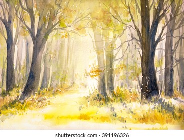 Sunny summer forest.Picture created with watercolors. - Powered by Shutterstock