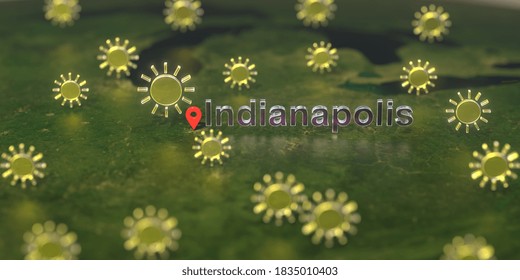 Sunny Weather Icons Near Indianapolis City On The Map, Weather Forecast Related  3D Rendering