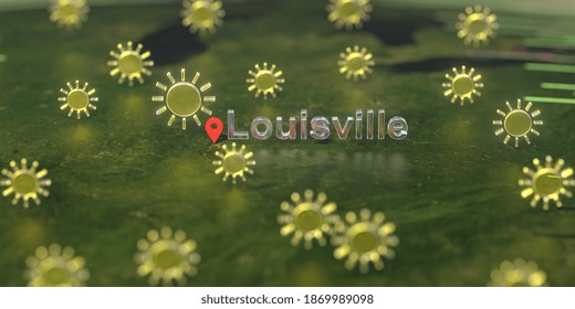 Sunny Weather Icons Near Louisville City On The Map, Weather Forecast Related  3D Rendering