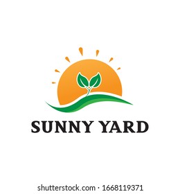 Sunny yard logo template with plant.