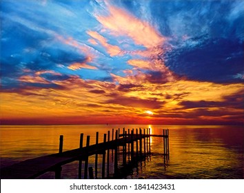 Sunrise And Chesapeake Bay Fishing Pier, Illustration