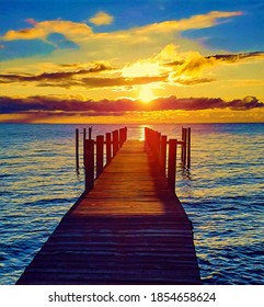 Sunrise, Chesapeake Bay And Fishing Pier