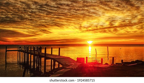 Sunrise, Chesapeake Bay, Fishing Pier, Illustration