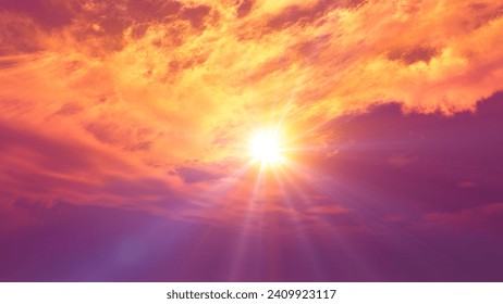 sunrise with clouds, light rays and other atmospheric effect, 3d illustration