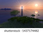 sunrise lighthouse landscape (3d rendering)