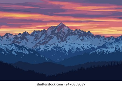 Sunrise Over Snow Capped Mountains - Powered by Shutterstock