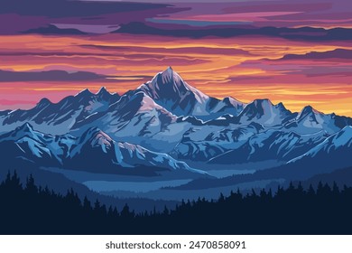 Sunrise Over Snow Capped Mountains - Powered by Shutterstock