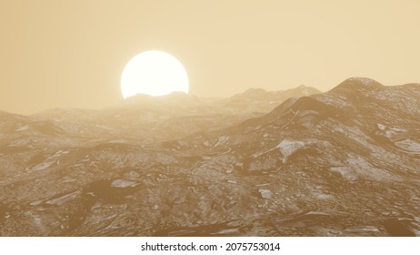 Sunrise Scene From Planet Venus Surface 3D Rendering