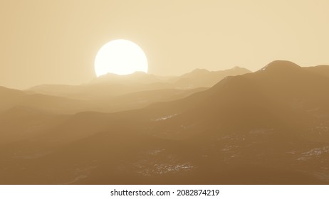 Sunrise Scene From Planet Venus Surface 3D Rendering