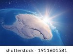 Sunrise through clouds, upon a high detailed satellite view of Planet Earth, focused on South Pole, Antarctic. 3D illustration - Elements of this image furnished by NASA