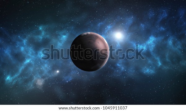 Sunrise view from space: Mars in sun beams. Red\
Planet close up with black universe of stars. High detail 3D Render\
animation. Abstract scientific background. Elements of this image\
furnished by\
NASA