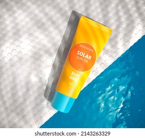 Sunscreen Oil In Tube Against Uv Rays, Spf 50. 3D Rendering