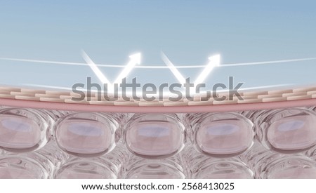 Sunscreen reflects UV rays, shielding skin from sun damage and aging. 3D rendering.