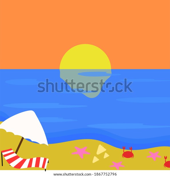 Sunset Beach Umbrella Simple Flat Design Stock Illustration 1867752796