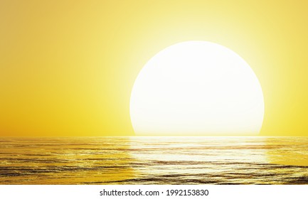sunset by the sea or the ocean. The reflection of the sun on the sea with waves For use as a background or wallpaper. 3D Rendering