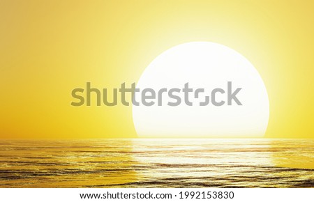 sunset by the sea or the ocean. The reflection of the sun on the sea with waves For use as a background or wallpaper. 3D Rendering