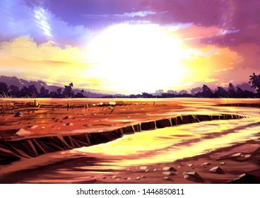 Sunset Digital Painting Lanscape Wallpaper