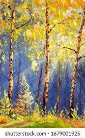 Sunset Forest Landscape Watercolor Painting Hand Stock Illustration ...