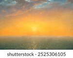 Sunset on the Sea (1872) vintage painting by John Frederick Kensett. Ocean sea landscape. Vintage sunset sea landscape art drawing illustration, old painting landscape art print of ocean and sea.