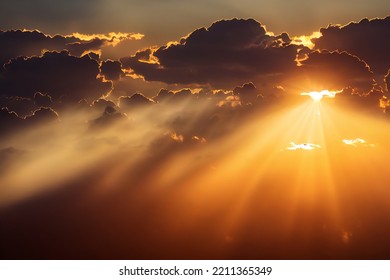 Sunset And Orange God Rays Through Clouds, Africa Style