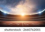Sunset Over Olympic Stadium Track with Full Crowd, 3d rendering