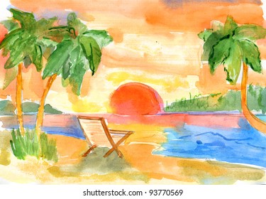 Beach Sunset Drawing Images Stock Photos Vectors Shutterstock