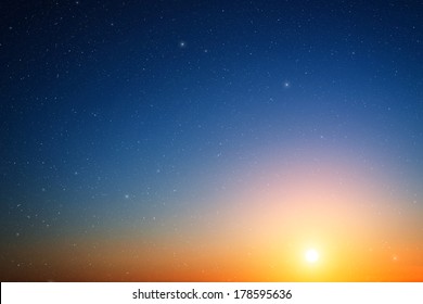 Sunset Sky With Stars.