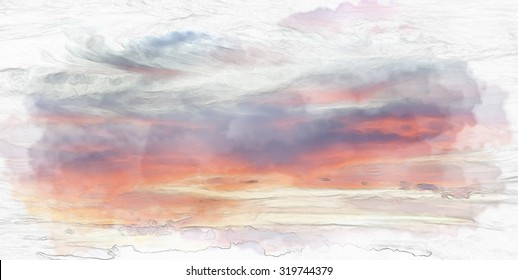 Sunset Sky With Watercolor Techniques.