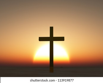 Sunset Or Sunrise With Cross