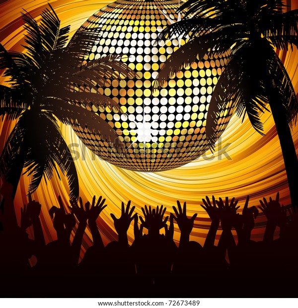 Sunset Tropical Party Scene Sparkling Disco Stock Illustration 72673489