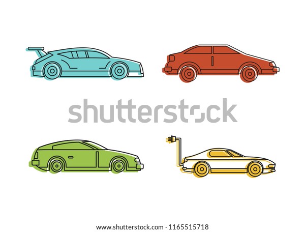 Super car icon set. Color\
outline set of super car icons for web design isolated on white\
background