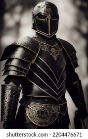 The Super Cool And Beautiful Black Armor Warrior Prepares To Fight, 3D Illustration.