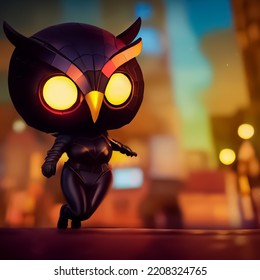 Super Cool Owl Warrior In The Future World, 3D Illustration.