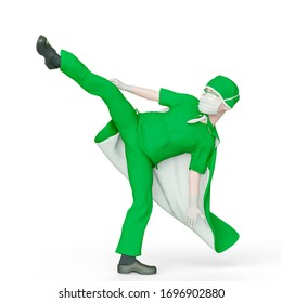 super doctor cartoon in fighter pose  in white background, 3d illustration - Shutterstock ID 1696902880