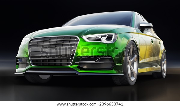 Super fast sports car color on a white\
background. Body shape sedan. Tuning is a version of an ordinary\
family car. 3d\
illustration