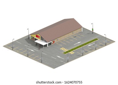 Super Market 3d Model Rendered On White Background In Isometric View