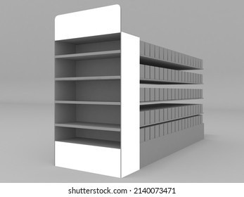 Super Market Aisle With Shelves And Products. 3d Rendering Illustration