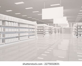 Super market hanging blank aisle sign  banner for advertising perspective view. 3d rendering illustration. - Powered by Shutterstock