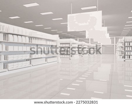 Super market hanging blank aisle sign  banner for advertising perspective view. 3d rendering illustration. Foto d'archivio © 