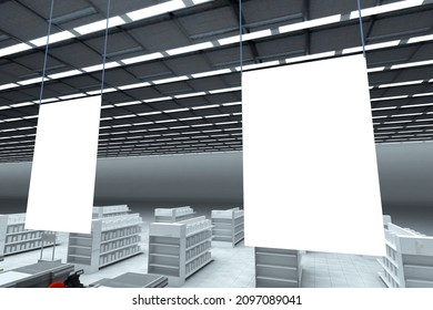 Super Market Hanging Empty Poster. 3d Illustration Image Rendering