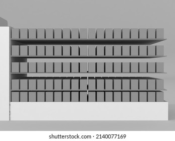 Super Market Shelves With Products. 3d Rendering Illustration