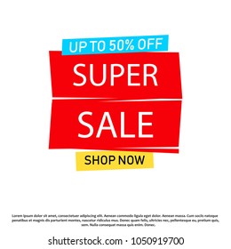 Super sale, shop now, advertisement, label, banner. - Shutterstock ID 1050919700
