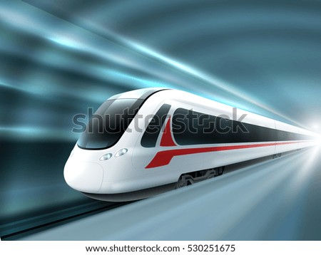 Super streamlined high speed train station tunnel with motion light effect background realistic poster print  illustration 