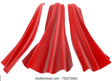 Superhero red cape isolated on white background. 3D rendering. Back view. Superpower concept.