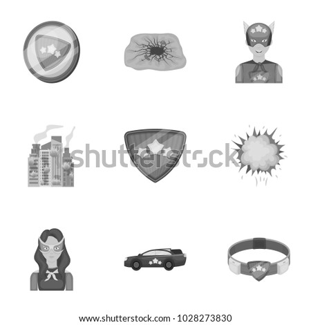 Superman, explosion, fire, and other web icon in monochrome style.Pistol, weapons, innovations, icons in set collection.