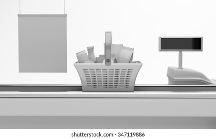 Supermarket counter with basket